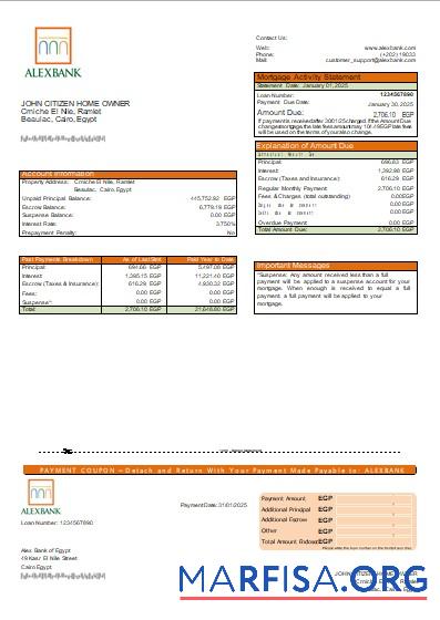 Realistic Egypt Alex Bank of Egypt bank mortgage statement scr template